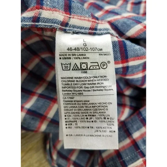 Banana Republic Button Up Shirt Mens Size L Plaid Short Sleeves Camden Fit Linen - Picture 8 of 11